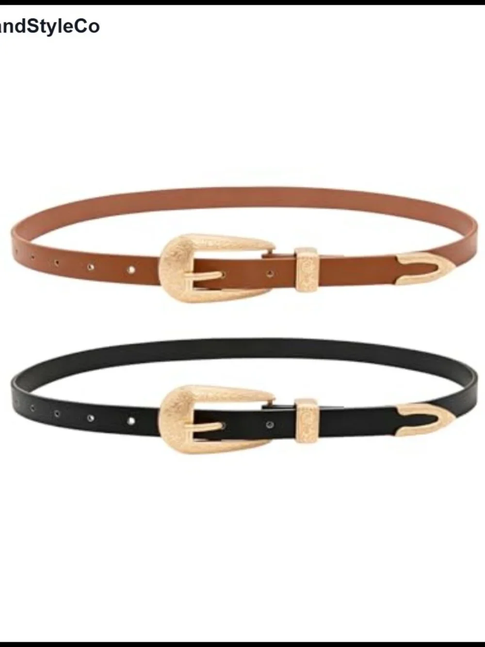 Faux Leather Turn-Lock Gold Buckle Skinny Belt for Women